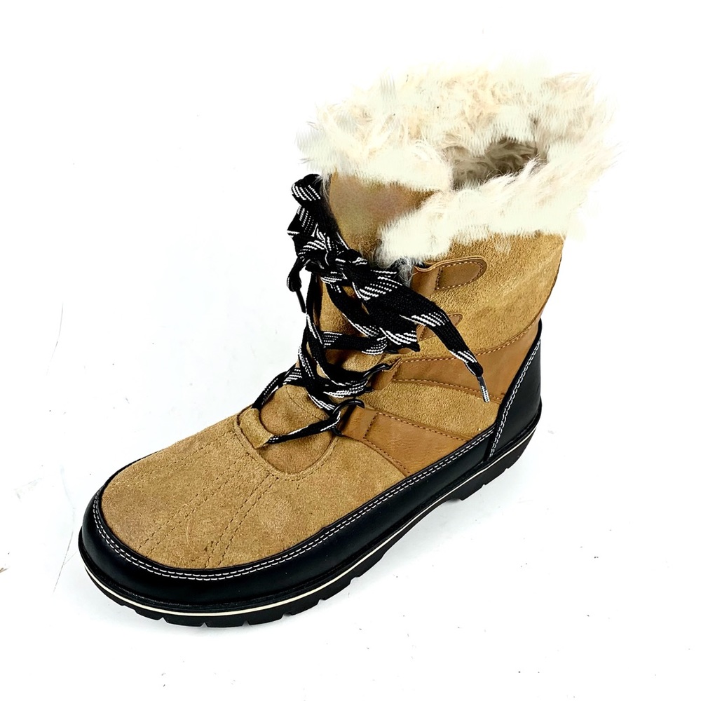 Merona Womens Lace Up Fur Trimmed Tan Suede Snow Boots Size 8